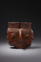 Double headed palm wine cup, D. R. Congo, Kuba, Size: H: 14 cm B: 15 cm (H: 5.5 inch B: 5.9 inch), ID: 3051049 - 4/7