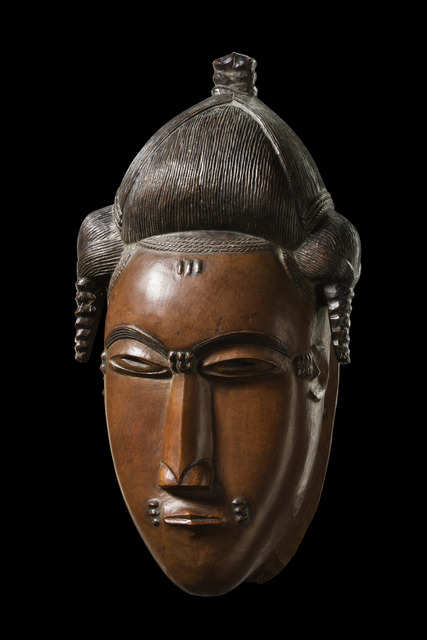 Anthropomorphic face mask "kpan", Côte d'Ivoire, Baule, Size: H: 29 cm (H: 11.4 inch), ID: 3052197