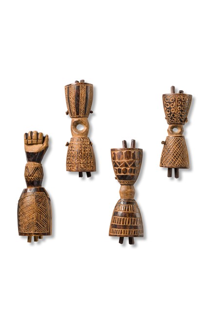 Four rare miniature bells "kunda", late 19th / early 20th century, D. R. Congo, Bakongo, Size: H: 9 cm - 12,5 cm (H: 3.5 inch - 4.9 inch), ID: 3052229