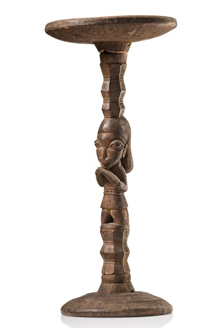 Stool with "eshu" figure, Nigeria, Yoruba, Size: H: 55,5 cm (H: 21.9 inch), ID: 3052242
