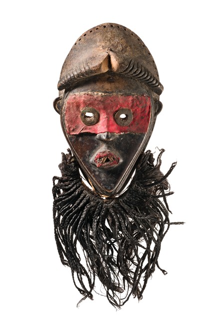 Anthropomorphic face mask with horns, Côte d'Ivoire, Dan, Size: H: 25 cm (H: 9.8 inch), ID: 3052158