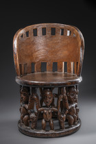 Prestige chair, Cameroon Grassfields, Babanki-Tungo, Size: H: 42,5 cm 82 cm (seat backrest) D: 51 cm (seat) (H: 16.7 inch 32.3 inch (seat backrest) D: 20.1 inch (seat)), ID: 3052273 - 3/8
