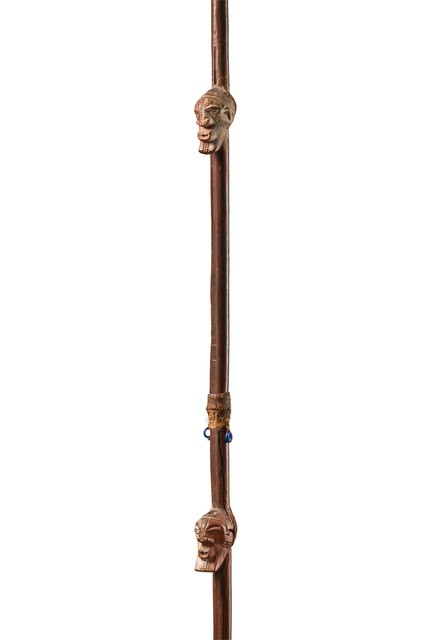 Dignitary staff with two anthropomorphic heads, D. R. Congo, Songye, Size: H: 129 cm (H: 50.8 inch), ID: 3052276