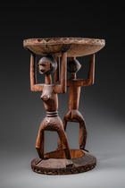 Caryatid stool with female figures, Malawi, Nyanja, Size: H: 50 cm D: 31 cm (H: 19.7 inch D: 12.2 inch), ID: 3052803 - 2/7