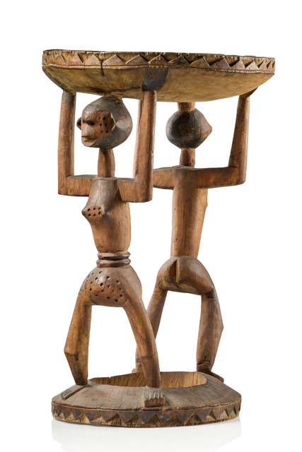 Caryatid stool with female figures, Malawi, Nyanja, Size: H: 50 cm D: 31 cm (H: 19.7 inch D: 12.2 inch), ID: 3052803