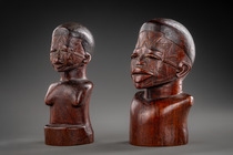 Buste féminin et buste masculin d'excellente qualité, Mozambique, Makondé, Taille: H: 22 cm 22,5 cm (H: 8.7 inch 8.9 inch), ID: 3053695 - 2/6