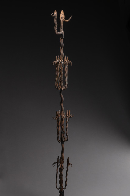Ritual staff mit horned snakes, Nigéria / République du Bénin, Yoruba-Anago / Fon, Taille: H: 106 cm (H: 41.7 inch), ID: 3050934