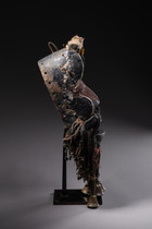 Anthropozoomorphic mask with hinged jaw, Côte d'Ivoire, Wé-Guéré (Ngere), Size: H: 28 cm 43 cm (with bells) (H: 11.0 inch 16.9 inch (with bells)), ID: 3050914 - 3/4