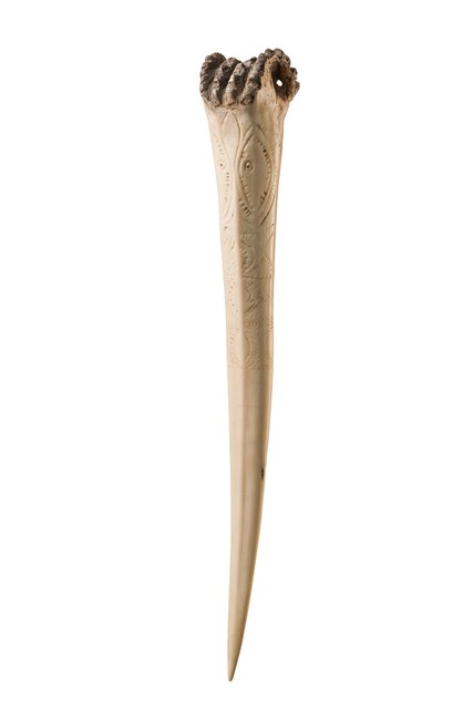 Poignard en os, Papouasie-Nouvelle-Guinée - Sepik, Taille: H: 38,5 cm (H: 15.2 inch), ID: 3051855
