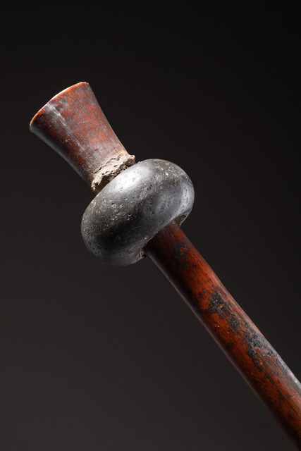 Club with spherical dark stone head, Papua New Guinea - New Britain, Gazelle Peninsula, Baining, Size: L: 121 cm (L: 47.6 inch), ID: 3051647