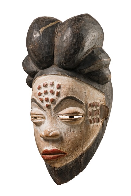 Beau masque facial féminin "okuyi" ou "mukuyi", Gabon, Punu, Taille: H: 28,5 cm (H: 11.2 inch), ID: 3052075