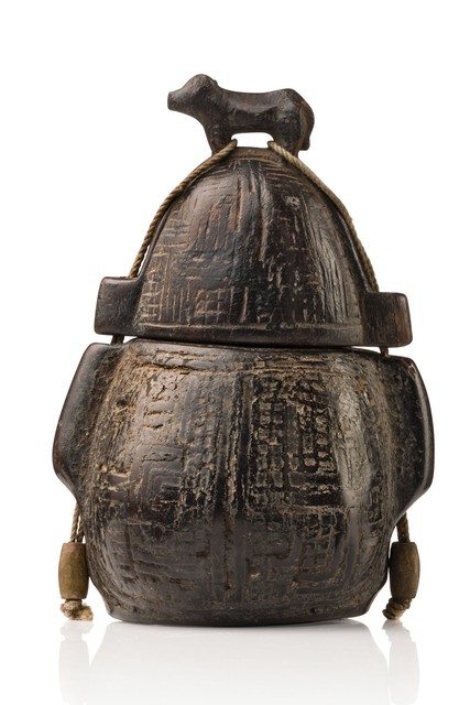 Lidded container for gunpowder, D. R. Congo, Size: H: 11,3 cm (H: 4.4 inch), ID: 3052051