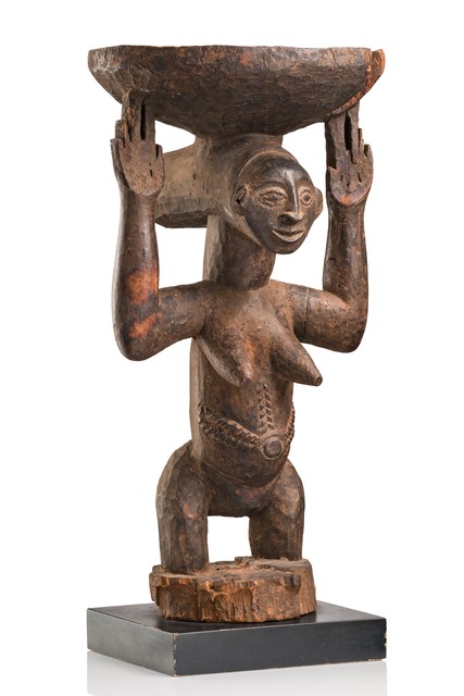 Karyatidenhocker "kipona" ("kihona"), D. R. Kongo, Luba / Hemba, Größe: H: 45,5 cm (H: 17.9 inch), ID: 3052236