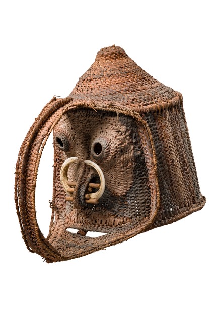 Masque en vannerie inhabituel, Papouasie-Nouvelle-Guinée, montagnes du Prince Alexandre - Sepik central, Taille: H: 36 cm (H: 14.2 inch), ID: 3052346