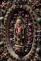 Image rituelle d’Avalokiteshvara (Padmapani), fin du XIXe / début du XXe siècle, Tibet / Népal, Taille: M: 21 cm x 21,5 cm x 3,5 cm (M: 8.3 inch x 8.5 inch x 1.4 inch), ID: 3052859 - 2/4