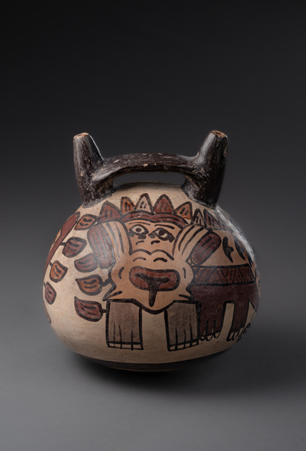 Récipient à double bec avec démon chat, Pérou, Nazca, Taille: H: 11,3 cm (H: 4.4 inch), ID: 3052530