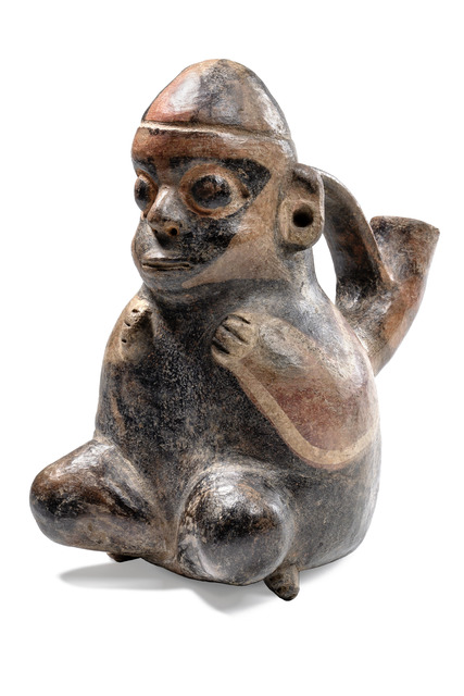 Vase à anse-étrier anthropomorphe, env. 200 av. J.-C. - 600 apr. J.-C., Pérou, Vicus, Taille: H: 18,3 cm (H: 7.2 inch), ID: 3052551