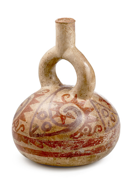 Récipient à anse-étrier, env. 400 - 600 apr. J.-C., Pérou, Moche, Taille: H: 19 cm (H: 7.5 inch), ID: 3052550