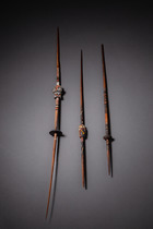 Three spindle whorls, ca. 400 - 600 AD, Peru, Moche, Size: L: 22,5 cm & 23,5 cm & 33 cm (L: 8.9 inch & 9.3 inch & 13.0 inch), ID: 3052538 - 3/4