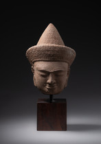 Sandstein-Kopf, ca. 10. - 12. Jahrhundert, Kambodscha, Khmer, Größe: H: 17,5 cm (H: 6.9 inch), ID: 3052543 - 2/5