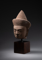 Sandstein-Kopf, ca. 10. - 12. Jahrhundert, Kambodscha, Khmer, Größe: H: 17,5 cm (H: 6.9 inch), ID: 3052543 - 3/5