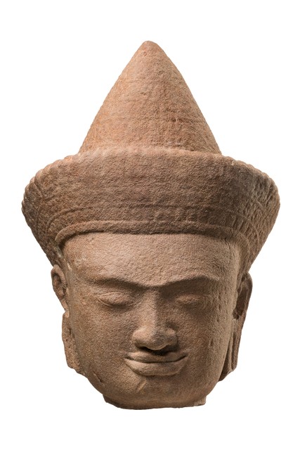 Tête en grès, vers le 10e - 12e siècle, Cambodge, Khmer, Taille: H: 17,5 cm (H: 6.9 inch), ID: 3052543