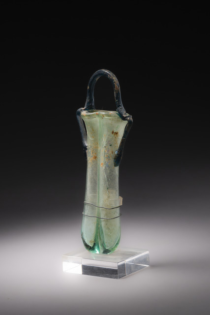 Unguentarium à deux chambres, vers le 2e - 3e siècle après J.-C., Europe antique, romain, Taille: H: 11,5 cm 15 cm (with handle) (H: 4.5 inch 5.9 inch (with handle)), ID: 3052520