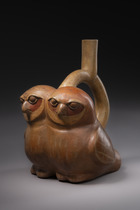 Steigbügelgefäß: Eulenpaar, ca. 400 - 600 n. Chr., Peru, Moche, Größe: H: 20 cm (H: 7.9 inch), ID: 3052483 - 3/6