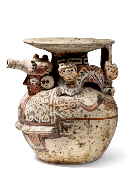 Récipient avec une créature féline à deux têtes, env. 300 - 500 apr. J.-C., Pérou, Recuay, Taille: H: 17 cm (H: 6.7 inch), ID: 3052484