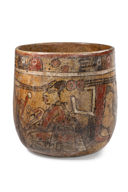 Vase polychrome, Classique tardif, env. 550 - 850 apr. J.-C., Mexique, Maya, Taille: H: 15 cm D: 13 cm (H: 5.9 inch D: 5.1 inch), ID: 3052490