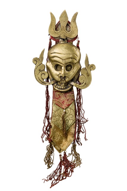 Ornement de crâne "citipati", Tibet, Taille: H: 12,5 cm 24,5 cm (with ribbon) (H: 4.9 inch 9.6 inch (with ribbon)), ID: 3052623
