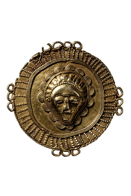 Decorative disc with face, Ghana, Akan / Côte d'Ivoire, Baule / Lagoon people, Size: D: 5,4 cm (D: 2.1 inch), ID: 3052547