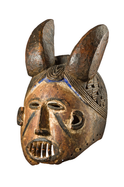 Anthropo-zoomorphic helmet mask "mgbedike", Nigeria, Igbo, Size: H: 35,5 cm (H: 14.0 inch), ID: 3052804