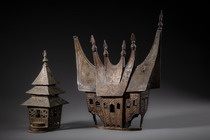 Modèle d'une maison principale "rumah gadang" avec mosquée, Indonésie - Sumatra, Minangkabaus, Taille: M: 32 cm x 27,6 cm 22 cm x 9,5 cm (M: 12.6 inch x 10.9 inch 8.7 inch x 3.7 inch), ID: 3052887 - 2/6