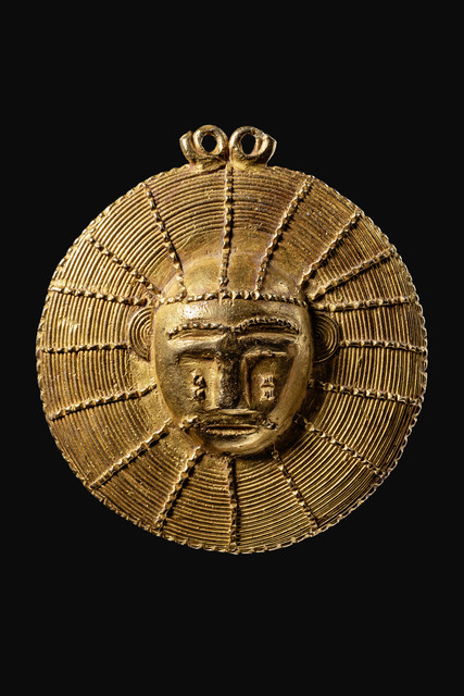 Pendant with face, Ghana, Akan, Size: D: 5 cm (D: 2.0 inch), ID: 3052828