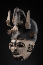Masque facial anthropomorphe avec léopard, Nigéria, Idoma / Igbo, Taille: H: 28,5 cm (H: 11.2 inch), ID: 3052873 - 2/4