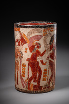 Polychrome cylinder vase, Late Classic Period, ca. 700 - 900 AD, Guatemala, Petén area, El Zotz / Chinochultun, Maya, Size: H: 18 cm D: 11 cm (H: 7.1 inch D: 4.3 inch), ID: 3052937 - 4/6