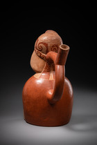 Stirrup vessel seated man, Moche III, Early interim period, ca. 300 - 400 AD, Peru, Moche, Size: H: 22,5 cm (H: 8.9 inch), ID: 3052943 - 4/6