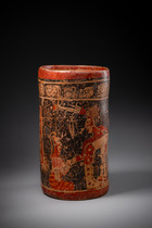 Polychrome cylinder vase, Late Classic Period, ca. 600 - 900 AD, Guatemala, Petén / Mexico, Chiapas, Maya, Size: H: 19,5 cm D: 10 cm (H: 7.7 inch D: 3.9 inch), ID: 3052964 - 5/8