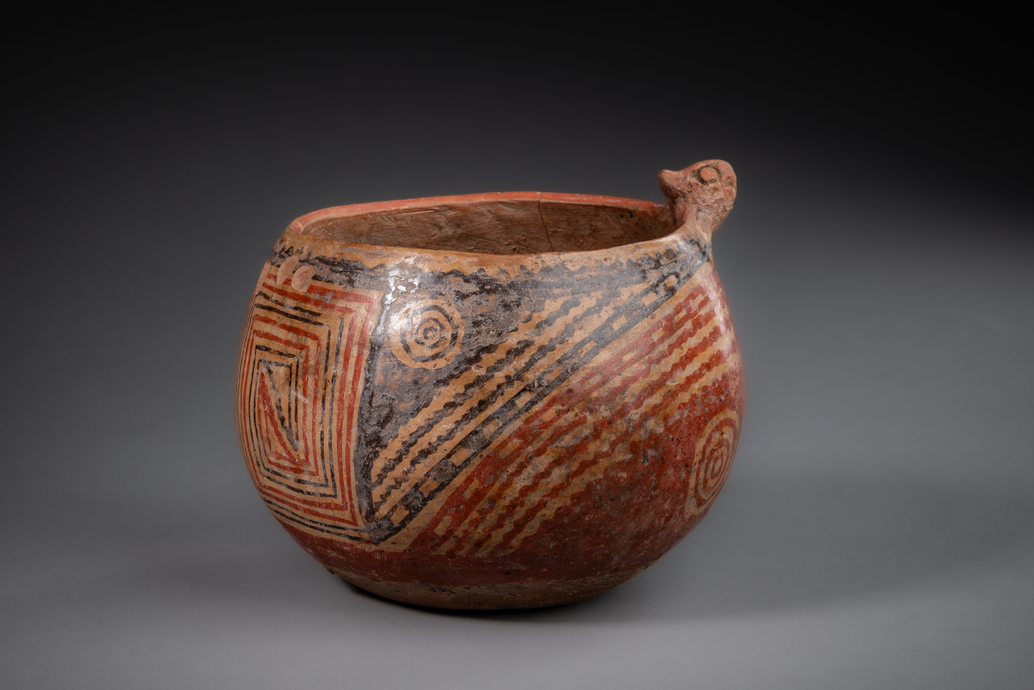 Gefäß mit Tierkopf, Mittlere bis Späte Keramische Periode, ca. 850 - 1480 n.Chr., Argentinien, Provinz Santiago del Estero, Chaco Santiaguena-Kultur, Größe: H: 9,5 cm, D: 9,5 cm (H: 3.7 inch, D: 3.7 inch), ID: 3052971