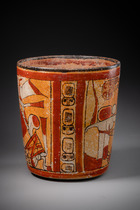 Polychrome cylinder vase, Late Classic Period, ca. 700 - 900 AD, Guatemala, Petén, Maya, Size: H: 15,5 cm D: 13,5 cm (H: 6.1 inch D: 5.3 inch), ID: 3052984 - 4/8