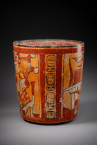 Polychrome cylinder vase, Late Classic Period, ca. 700 - 900 AD, Guatemala, Petén, Maya, Size: H: 15,5 cm D: 13,5 cm (H: 6.1 inch D: 5.3 inch), ID: 3052984 - 6/8