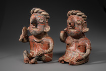 Seated couple, ca. 200 BC - 300 AD, Mexico, Ixtlán del Rio, Nayarit, Size: H: 32 cm / 33 cm (female/male) (H: 12.6 inch / 13.0 inch (female/male)), ID: 3052998 - 2/6