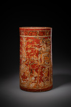 Large polychrome cylinder vase, Classic Period, ca. 550 - 800 AD, Guatemala, Northern Petén area / Southern Campeche, Maya, Size: H: 27,3 cm D: 14 cm / 15 cm (H: 10.7 inch D: 5.5 inch / 5.9 inch), ID: 3053008 - 4/8