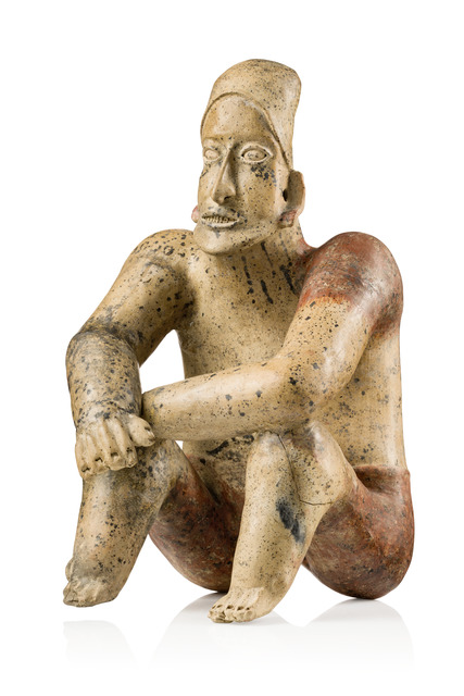 Seating male figure, ca. 100 BC - AD 250, Mexico, Jalisco Ameca, Size: H: 43,5 cm (H: 17.1 inch), ID: 3053011