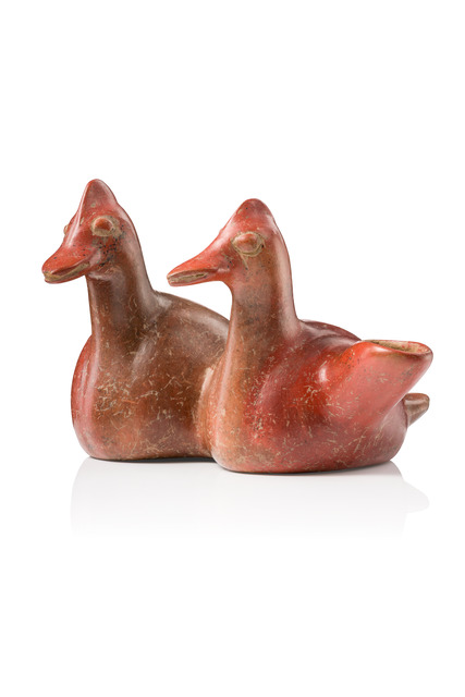 Gefäß mit zwei Enten, Protoklassik, ca. 100 v.Chr. - 250 n.Chr., Mexiko, Colima, Größe: H: 14,2 cm x 23,5 cm (H: 5.6 inch x 9.3 inch), ID: 3053072