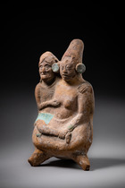 Paar, Späte Klassische Periode, 600 - 900 n.Chr., Mexiko, Jaina, Größe: H: 13 cm (H: 5.1 inch), ID: 3052990 - 6/6