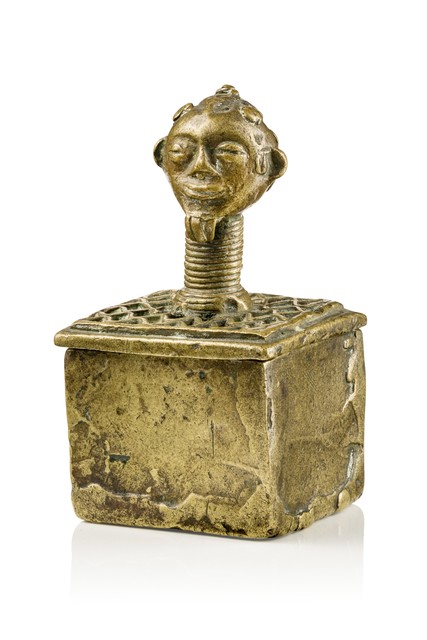 Lidded box for gold dust, Ghana, Akan, Size: H: 7 cm (H: 2.8 inch), ID: 3053206