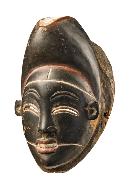 Rare black face mask "ikwara-mokulu" ("mask of the night"), Gabon, Punu, Size: H: 25,5 cm (H: 10.0 inch), ID: 3053167