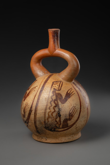 Stirrup vessel ca., 400 AD, Peru, Moche, Size: H: 24 cm (H: 9.4 inch), ID: 3053215